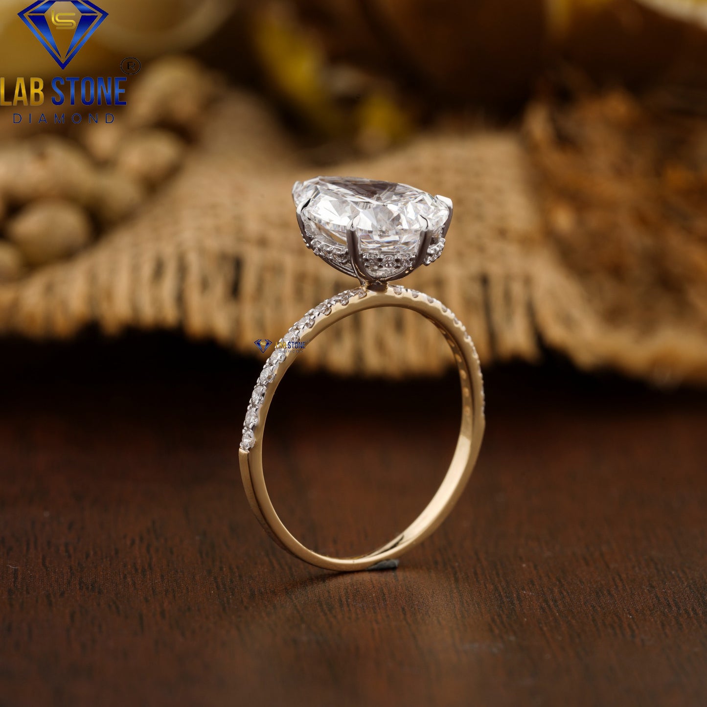 3.66 TDW Pear & Round Cut Women’s Hidden Halo Diamond Ring