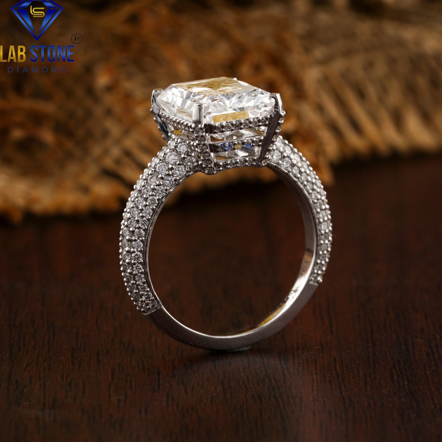 6.23 TDW Radiant and Round Diamond Hidden Halo Ring for Women