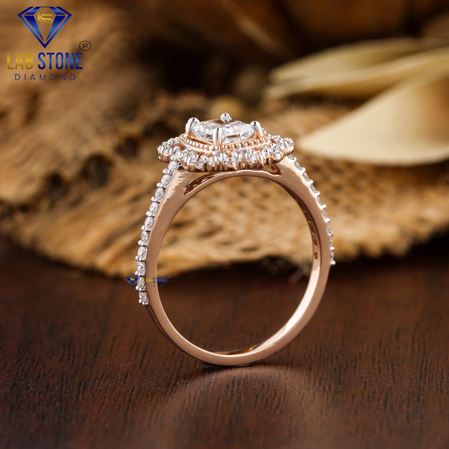 1.32 TDW Radiant & Round Cut Women’s Diamond Halo Ring