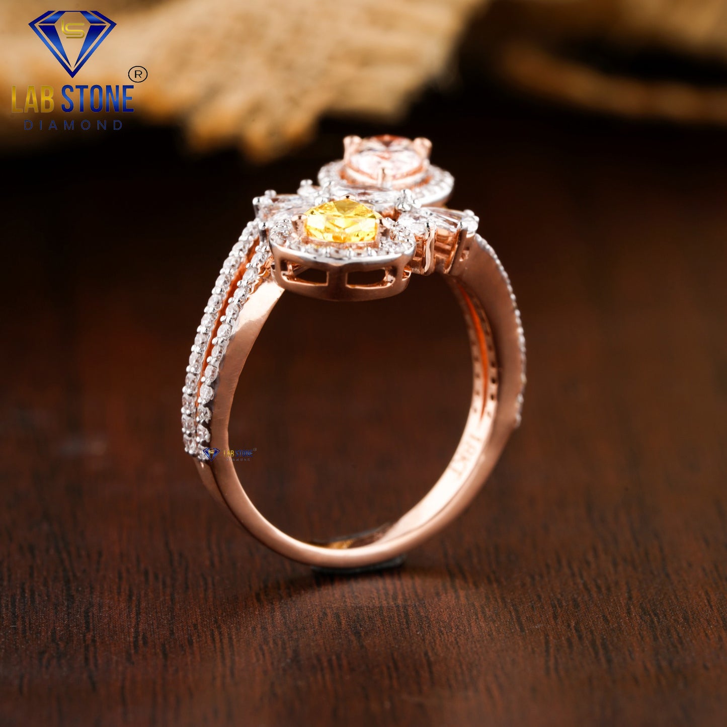 1.68 TDW Fancy Pink, Fancy Yellow Pear, Marquise & Round Cut Women’s Diamond Halo Ring