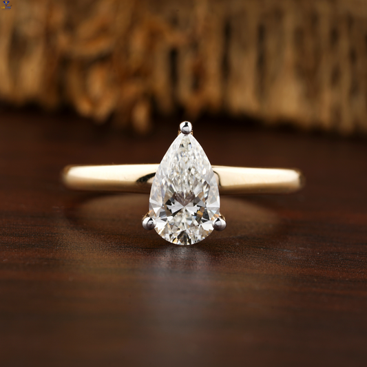 1.28 TDW Pear & Round Cut Diamond Hidden Halo Ring