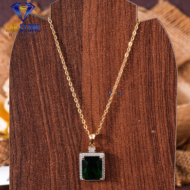7.40 TDW Emerald Gemstone & Round Cut Diamond Pendant & Earring