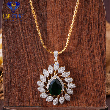 8.07 TDW Emerald Pear , Round & Marquise Cut Diamond Pendant & Earring