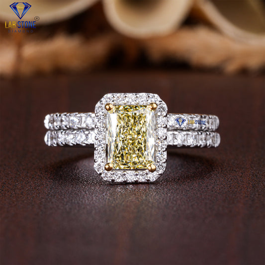 1.34 TDW Fancy Yellow Radiant & Round Cut Diamond Women's Ring with Matching Band