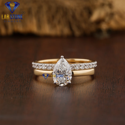 1.28 TDW Pear & Round Cut Diamond Women’s Ring with Band