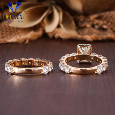 8.26 TDW Radiant & Round Cut Women’s Diamond Ring with Matching Band