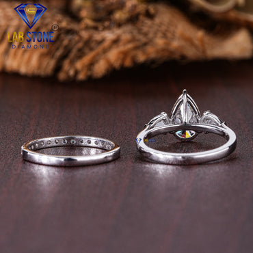 1.79 TDW Pear & Round Cut Women’s Three Stone Diamond Ring with Band