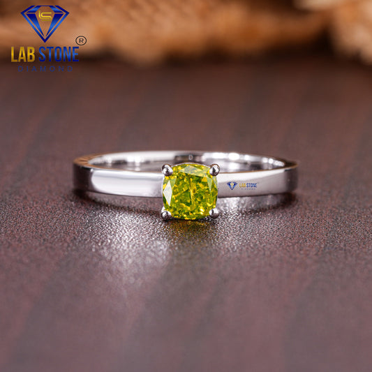 0.47 TDW Greenish Yellow Cushion Cut Diamond Women’s Solitaire Ring