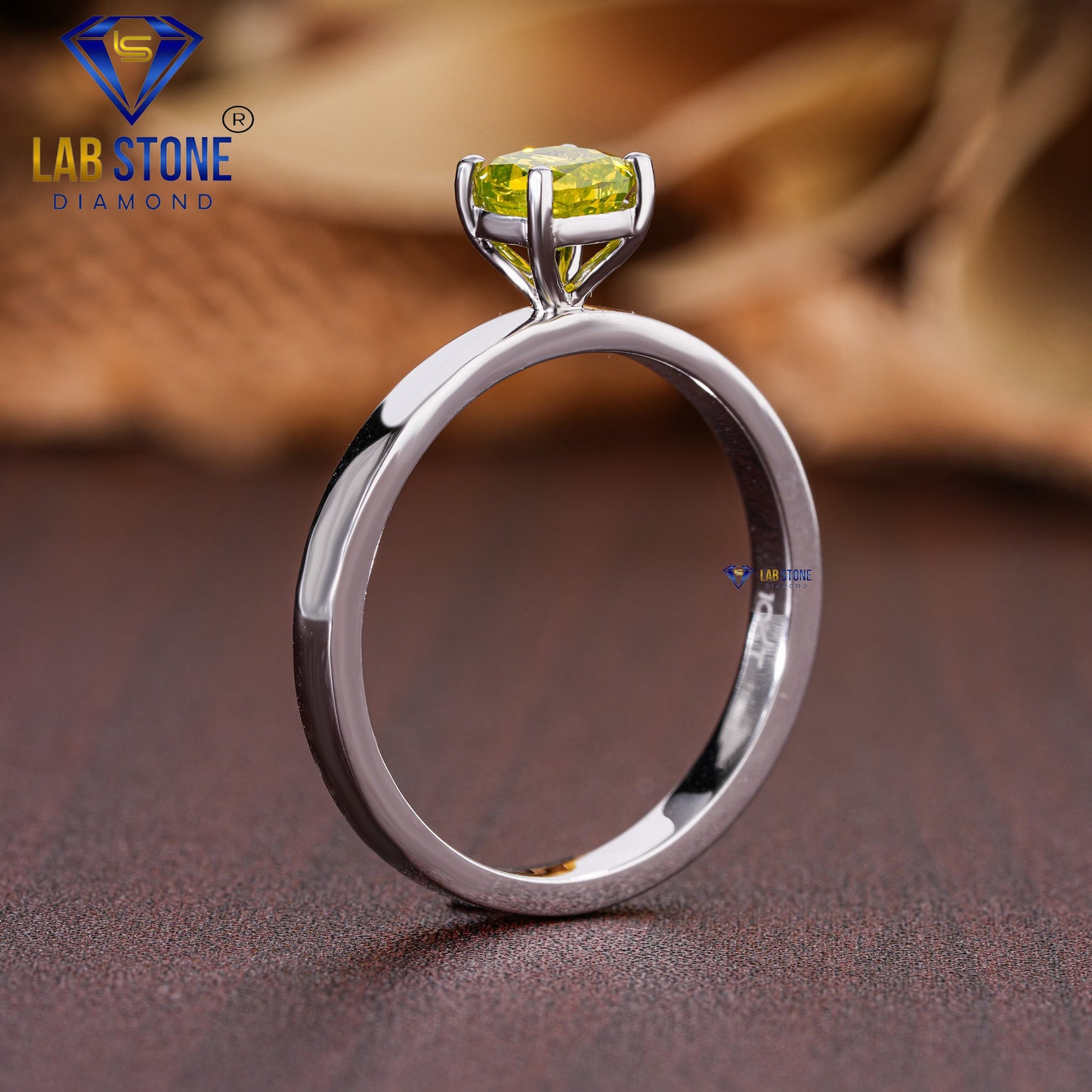 0.47 TDW Greenish Yellow Cushion Cut Diamond Women’s Solitaire Ring