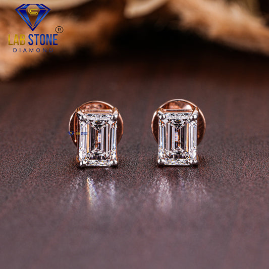 3.67 TDW Emerald Cut Diamond Solitaire Stud Earring