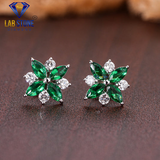 0.57 TDW Emerald Gemstone & Round Cut Diamond Stud Earring