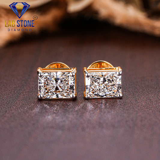 3.85 TDW Radiant Cut Diamond Solitaire Stud Earring