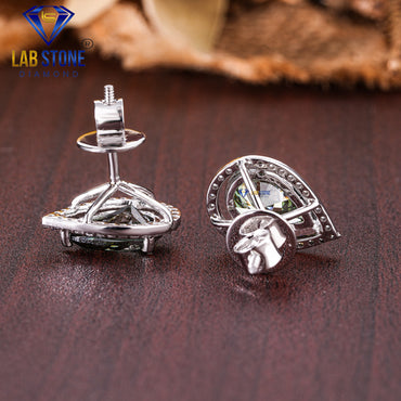 3.94 TDW Fancy Green Pear & Round Cut Diamond Stud Earring