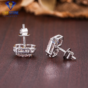 2.00 TDW Fancy Light Pink Radiant & Round Cut Diamond Stud Earring