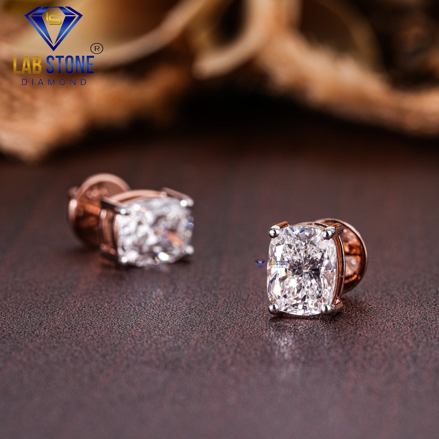 3.00 TDW Elongated Cushion Cut Diamond Solitaire Stud Earring