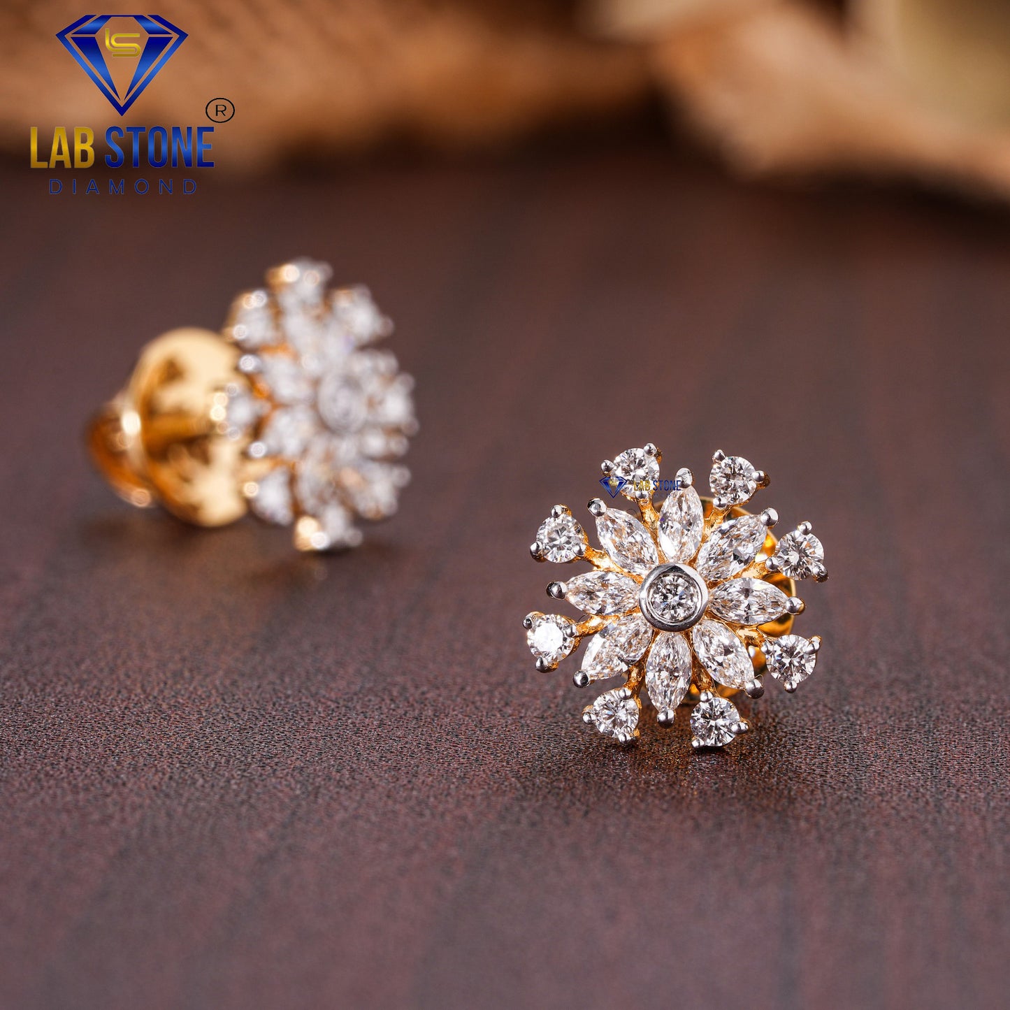 0.80 TDW Marquise & Round Cut Diamond Stud Earring