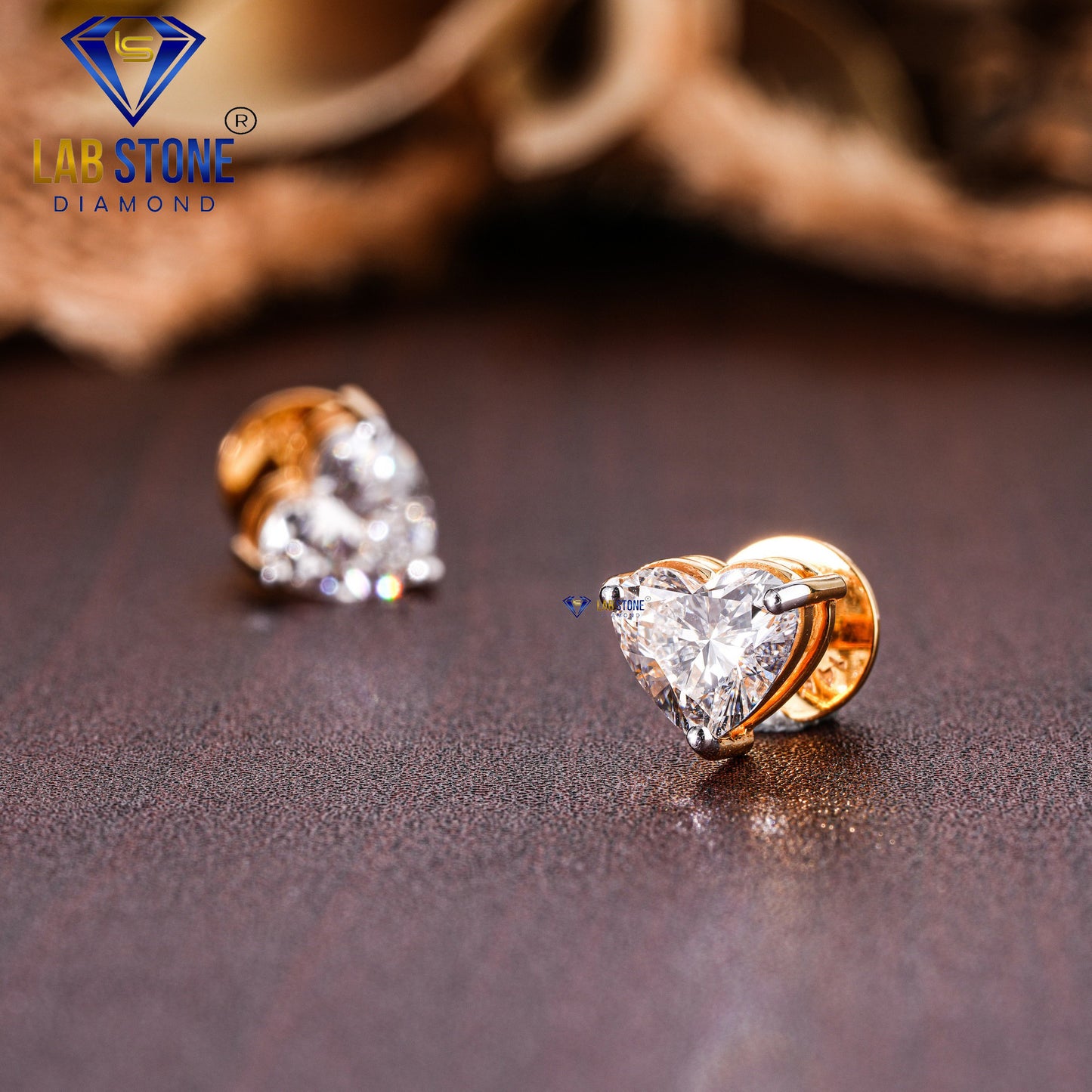 2.22 TDW Heart Cut Diamond Solitaire Stud Earring