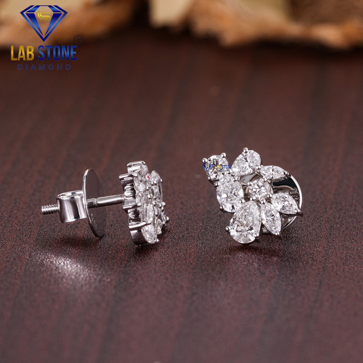 1.11 TDW Pear, Oval, Marquise & Round Cut Diamond Stud Earring