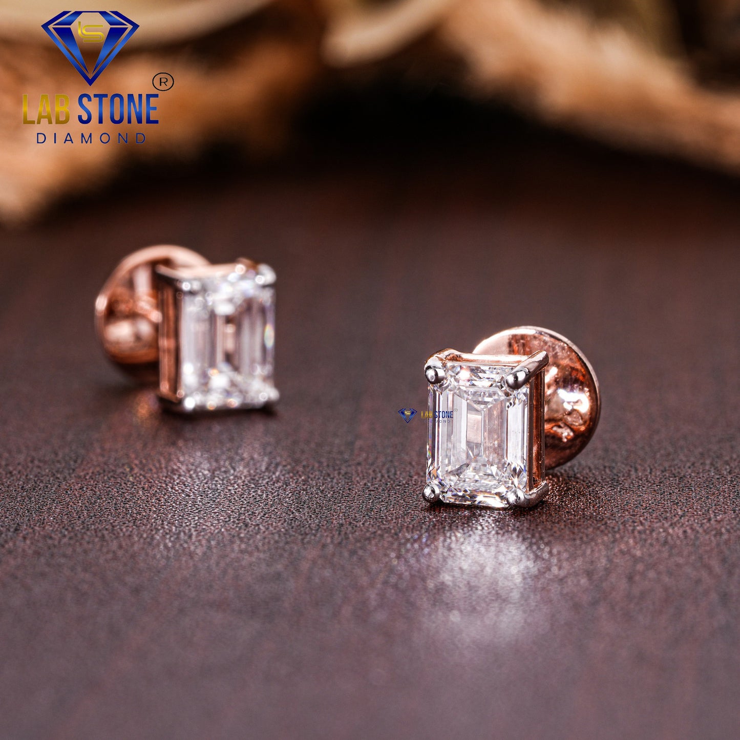 3.67 TDW Emerald Cut Diamond Solitaire Stud Earring