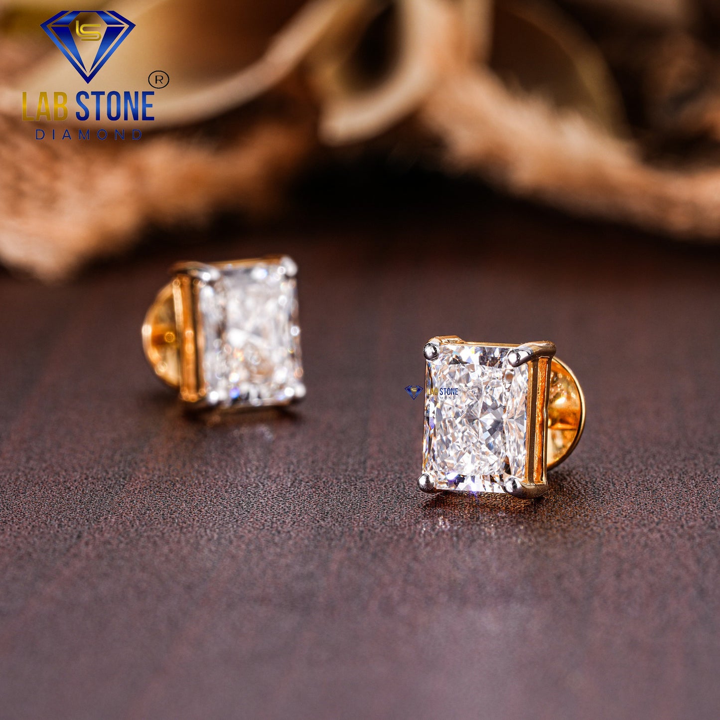 3.85 TDW Radiant Cut Diamond Solitaire Stud Earring