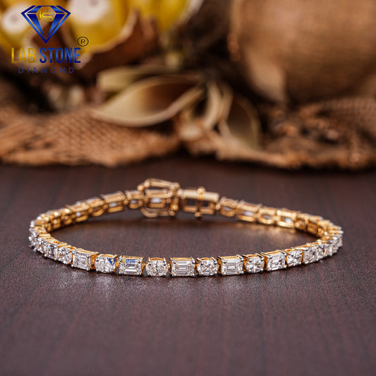 4.08 TDW Oval & Emerald Cut Diamond Tennis Bracelet