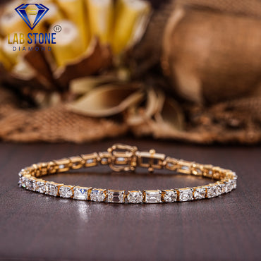 4.08 TDW Oval & Emerald Cut Diamond Tennis Bracelet