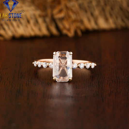 1.06 TDW Emerald Rose Cut & Round Cut Women's Engagement Diamond Ring