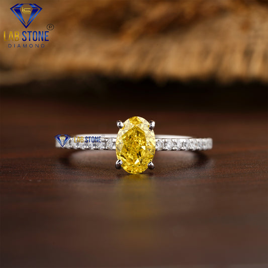 1.22 TDW Fancy Yellow Oval & Round Cut Daimond Women’s Engagement Ring