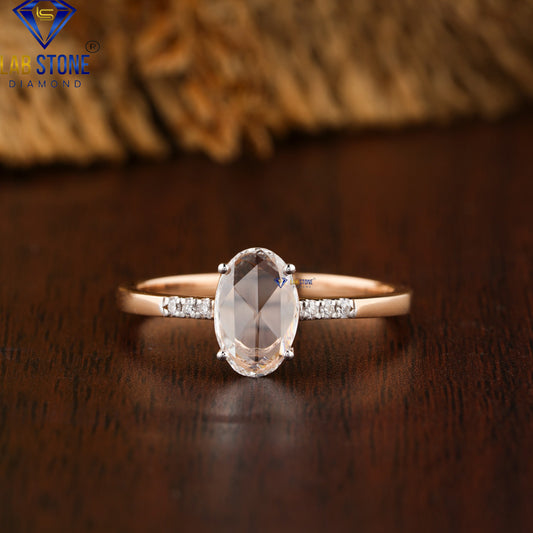 0.62 TDW Oval Rose Cut & Round Cut Diamond Women's Engagement Ring