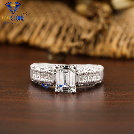 2.35 TDW Emerald, Princess & Round Cut Diamond Women's Engagement Ring