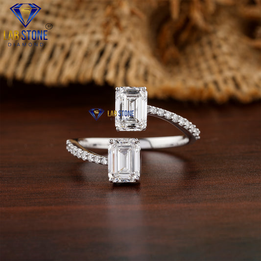 2.24 TDW Emerald & Round Cut Diamond Women's Engagement Ring