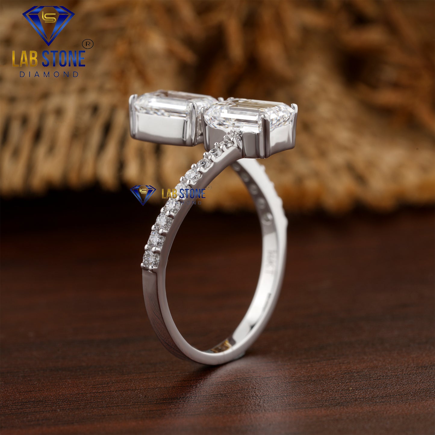 2.24 TDW Emerald & Round Cut Diamond Women's Engagement Ring