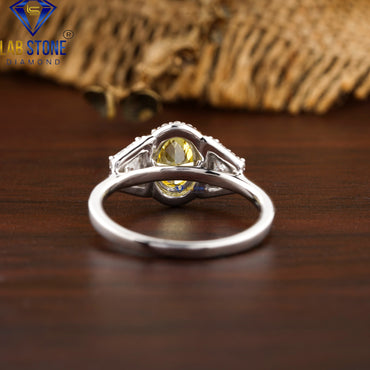 2.29 TDW F. Yellow Oval, Trapezoid & Round Cut Diamond Halo Ring