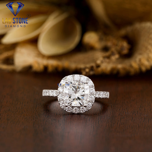 3.00 TDW Cushion & Round Cut Women’s Halo Diamond Ring