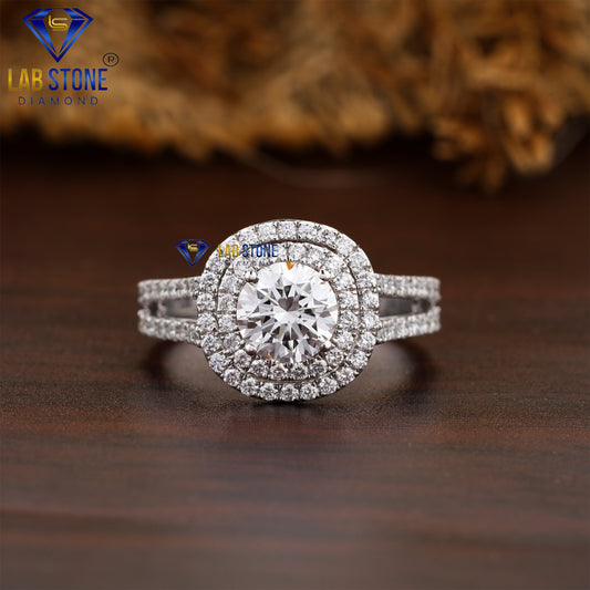 1.78 TDW Round Cut Women’s Double Halo Diamond Ring