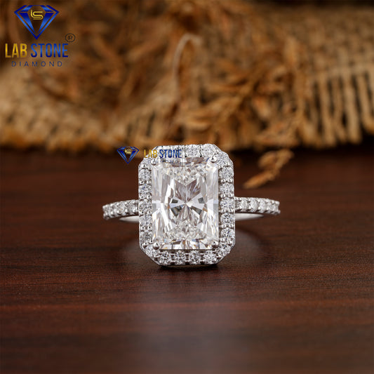 3.78 TDW Radiant and Round Cut Diamond Halo Ring