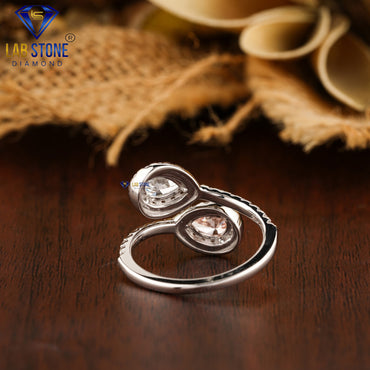 1.39 TDW Fancy Pink Pear & Round Cut Halo Diamond Ring for Women