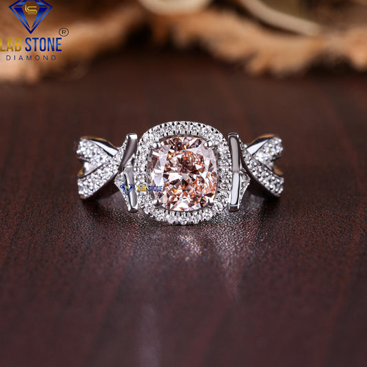 2.65 TDW Fancy Pink Cushion & Round Cut Diamond Women's Engagement Ring
