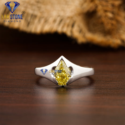 1.07 TDW Fancy Yellow Pear Cut Daimond Women’s Solitaire Ring