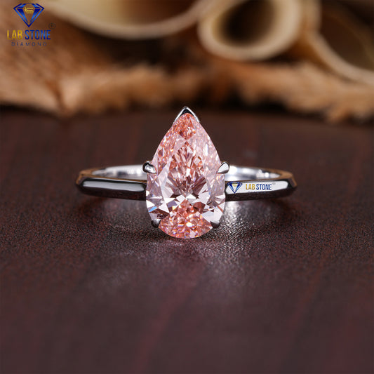 2.01 TDW Fancy Pink Pear Cut Diamond Women's Solitaire Ring