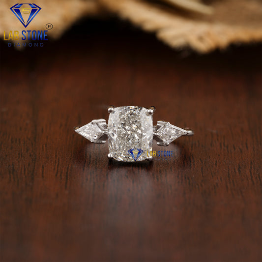 4.85 TDW Cushion & Kite Cut Women’s Three Stone Diamond Ring