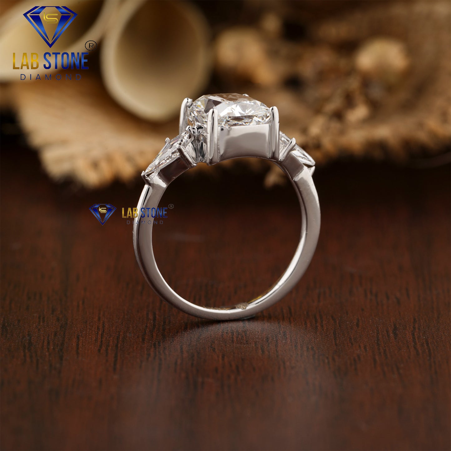 4.85 TDW Cushion & Kite Cut Women’s Three Stone Diamond Ring