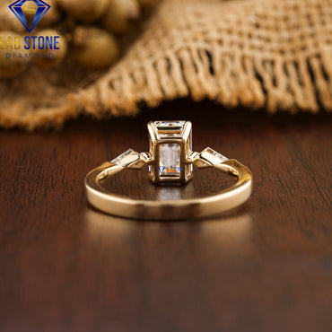 1.93 TDW Emerald and Kite Cut Three Stone Diamond Ring for Women