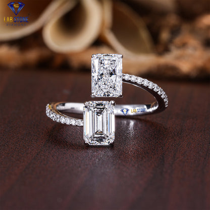 2.104 TDW Emerald, Radiant & Round Cut Diamond Women's Engagement Ring