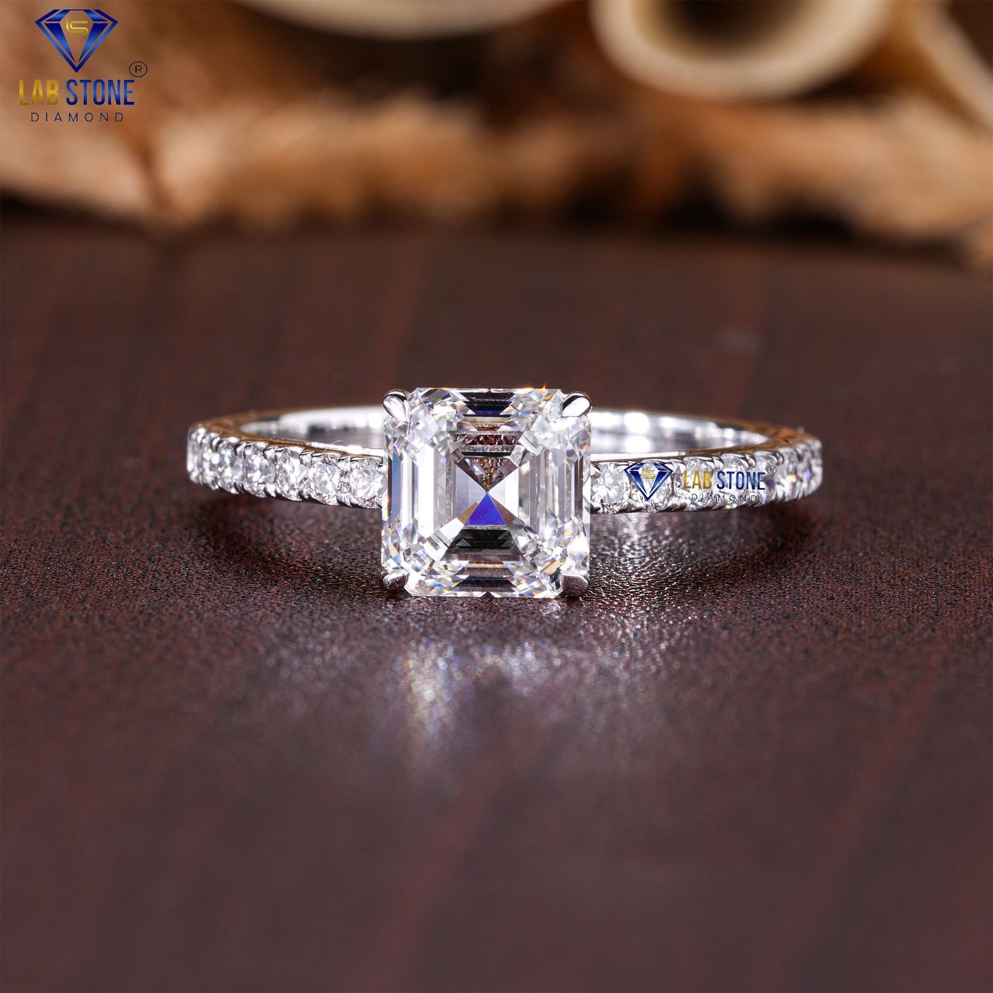 1.54 TDW Asscher & Round Cut Diamond Women's Engagement Ring