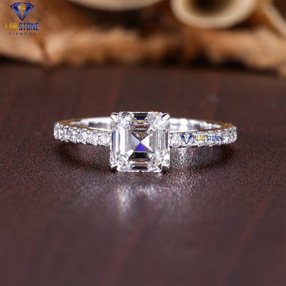 1.54 TDW Asscher & Round Cut Diamond Women's Engagement Ring