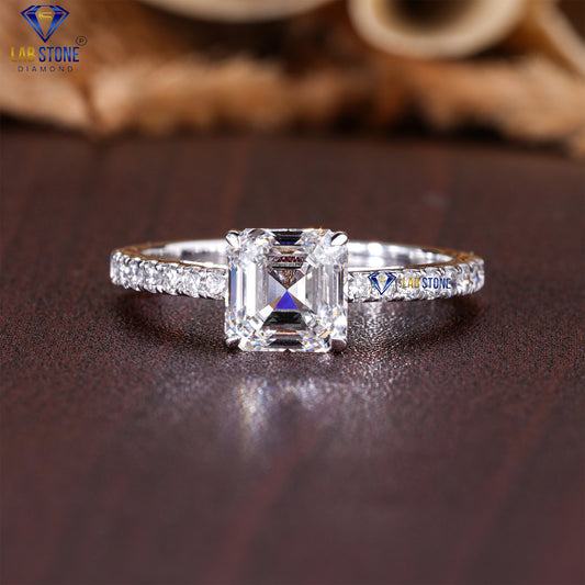 1.54 TDW Asscher & Round Cut Diamond Women's Engagement Ring
