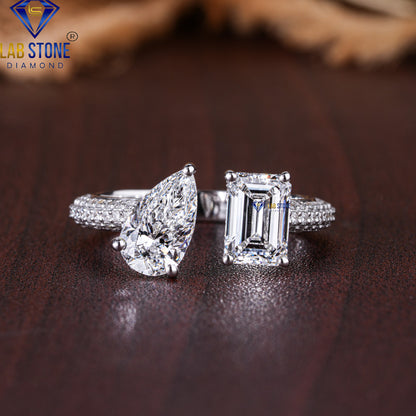 3.71 TDW Emerald, Pear & Round Cut Diamond Women's Engagement Ring