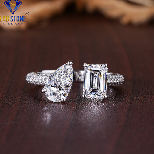 3.71 TDW Emerald, Pear & Round Cut Diamond Women's Engagement Ring