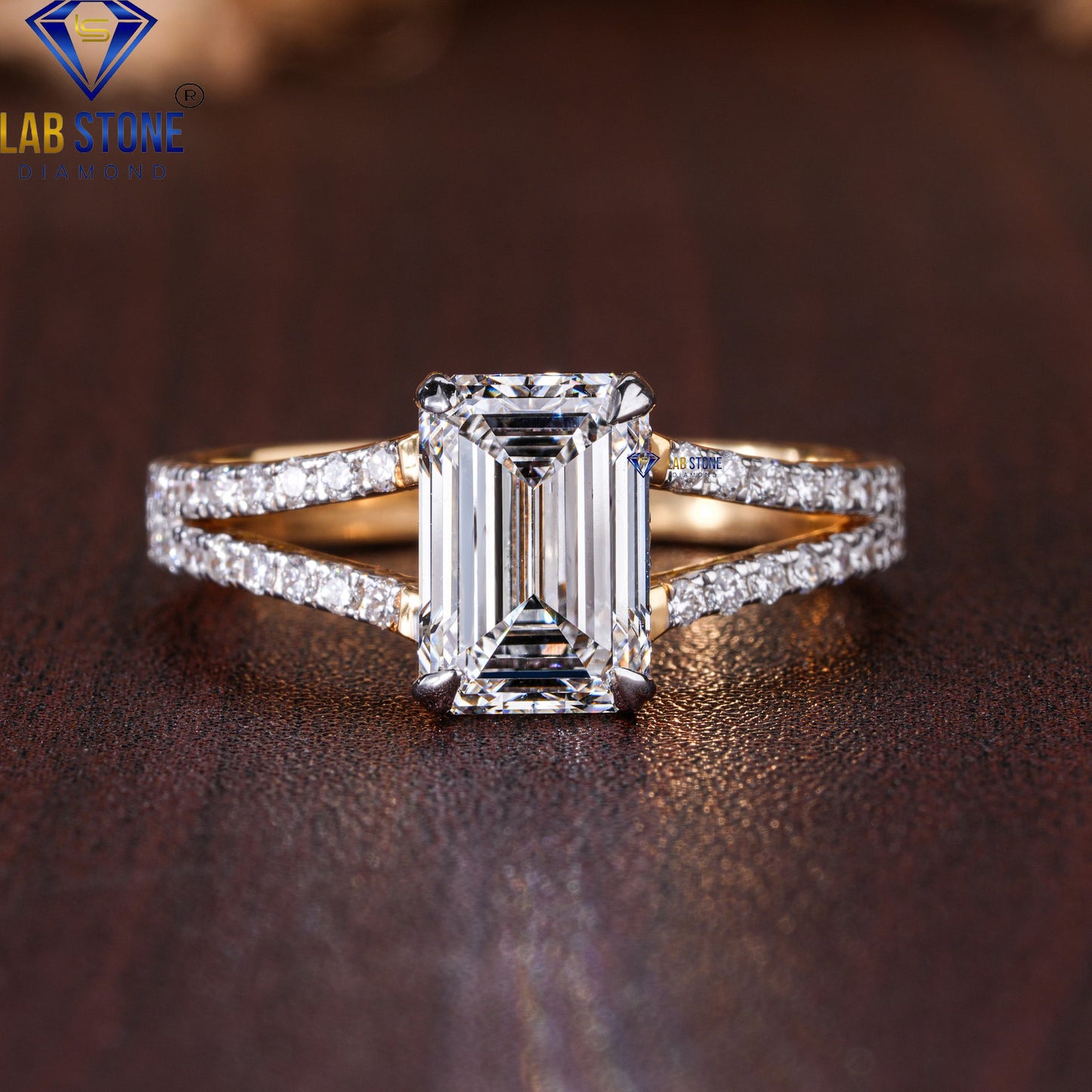 2.12 TDW Emerald & Round Cut Diamond Women's Engagement Ring